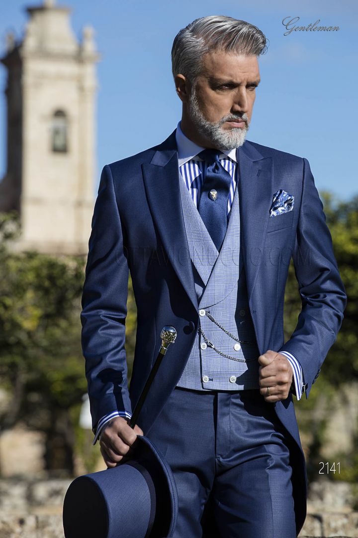TIGHT BLU MODERNO DA SPOSO CON PANCIOTTO PRINCIPE DI GALLES